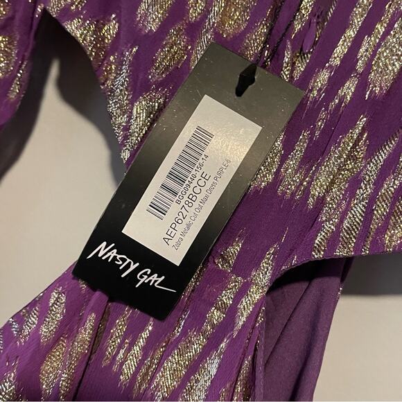 NEW Nasty Gal Purple Metallic Zebra Print Maxi Dress Size 2 - Picture 7 of 9